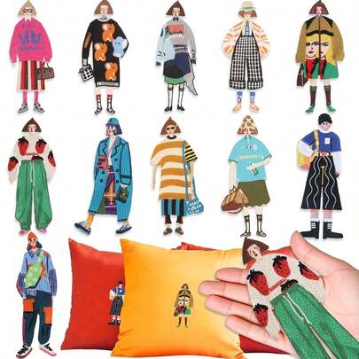 1/3/4/5/6/8片装卡通女孩布贴，精致漂亮的布贴，服装配饰装饰贴纸，刺绣布贴，适合DIY手工制作，例如服装和背包。