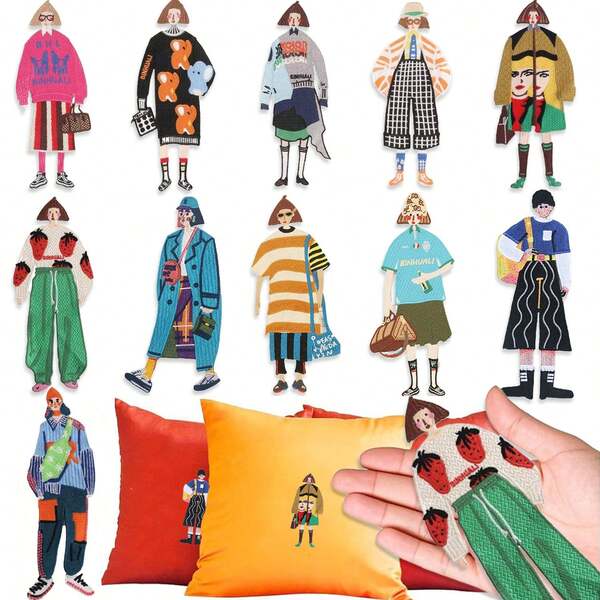 1/3/4/5/6/8片装卡通女孩布贴，精致漂亮的布贴，服装配饰装饰贴纸，刺绣布贴，适合DIY手工制作，例如服装和背包。