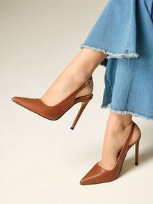 Women's Sexy & Fashionable Pointed Toe 12cm High Heel Casual Slingback Pumps, Brown, Suitable For Commuting, Summer - Brown - View 1