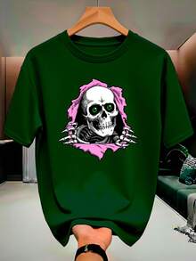Skull Skeleton Streetwear T-Shirt, 100% Cotton, Men's And Women's Unisex Premium Shirt - 綠色 - 查看 1