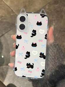 1pc Cute Birthday Black Cat & Strawberry Cake Bow Transparent Soft TPU Phone Case With Cat Ears Design, Air Cushion Anti-Drop, 1.5mm Thickness, Suitable For IPhone 17/17 Pro/Air/17 Pro Max/16/16 Pro/16 Plus/16 Pro Max/15 Pro Max/11/12/13/14/15 Plus/15 Pro/14 Pro/13 Pro - Multicolor - View 7