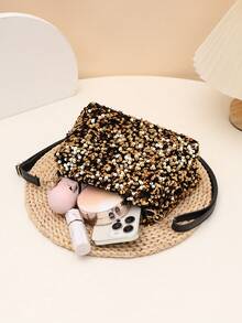 Túi đeo vai vuông đính sequin thời trang dành cho nữ - Vàng - Xem 6