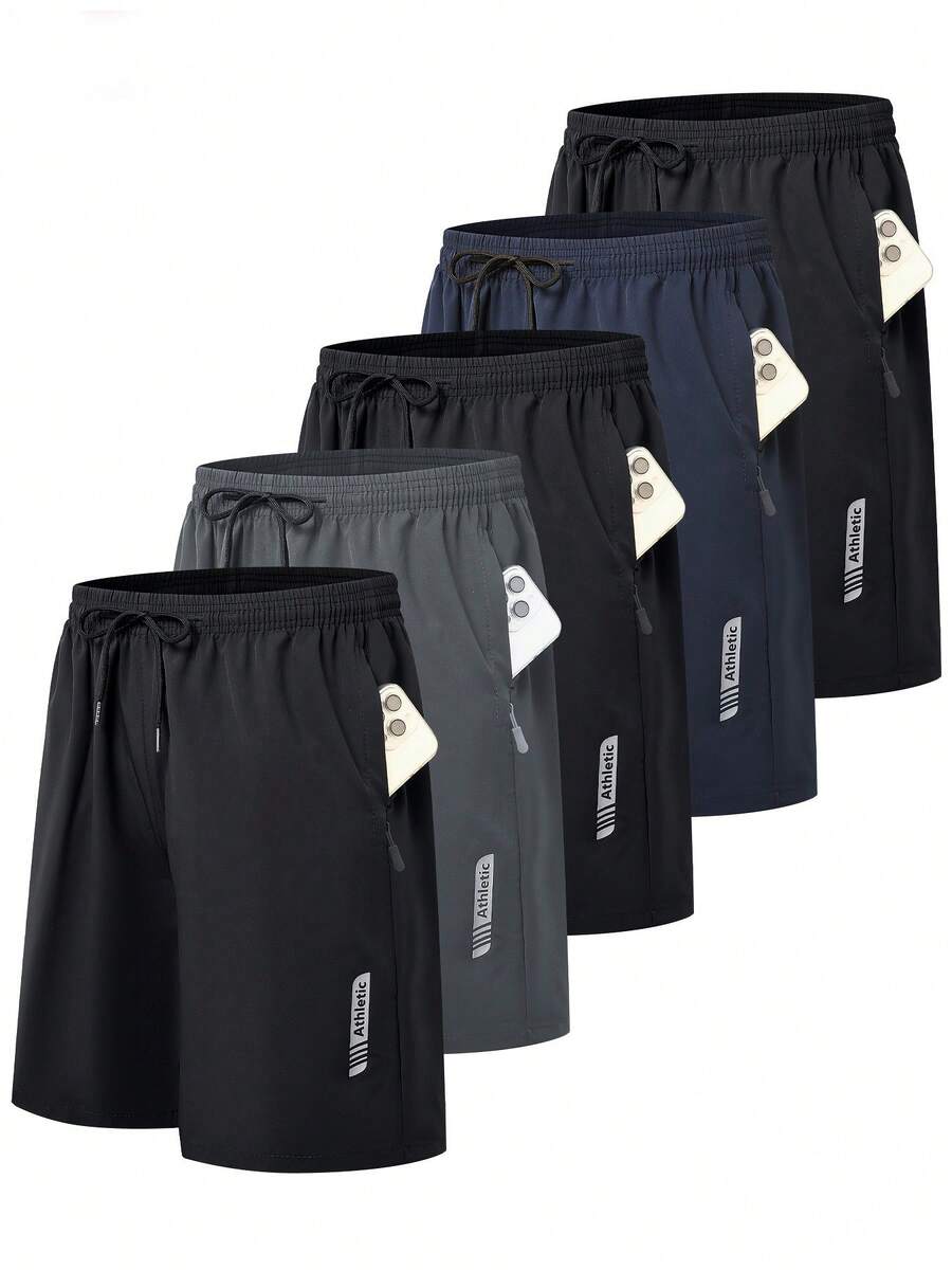 Veldtholos 5pcs Men's Sports Gym Workout Shorts Basketball Shorts Men Stretch Waistband Side Zip Pocket Quick Drying - MIX COLOR A - 查看 1