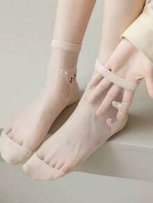 5 Pairs Women's Cute Bear Design Comfortable Personalized Silk Mid-Calf Socks, Spring/Summer - Multicolor - View 4