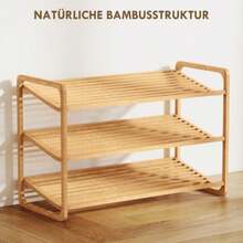 Bamboo Shelf, Shoe Rack, Entryway Shelf, 3-Tier Model, 30 Kg Load Capacity, Wood - Orange - View 3