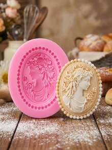 1 pieza/2 piezas Molde de fondant con marco retro, molde de silicona con cabeza de diosa de cabello largo y rosa, para manualidades de chocolate, decoración de pasteles y pudines, proyectos de joyería y arcilla polimérica - Rosa - Ver 4