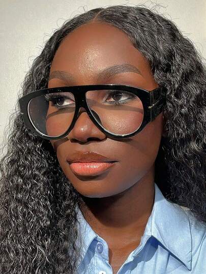 1pc Retro Large Frame Fashionable Transparent Glasses, Multifunctional Casual Women's Aviator Glasses Suitable For Daily Wear, Street Photography, Reading, Writing, Office, Vacation, Travel, Beach Accessories