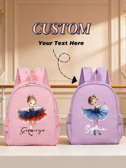 Custom-Made Bag: A Personalized, Stylish And Sweet Princess-Style Backpack/Dance Bag, Featuring A Cute Cartoon Ballet Girl Design, Zipper Closure, Adjustable Shoulder Straps, Convenient To Carry, Durable, And Suitable For Young Ballet Dancers For Daily Use, School, And Travel.
