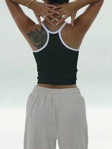 无缝针织运动文胸，带吊带设计 - 黑色 - 查看 2