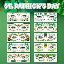 10 feuilles de tatouages temporaires pour le visage et les yeux avec paillettes pour la Saint-Patrick, trèfles, chapeaux, maquillage facial vert pour la fête de la Saint-Patrick, accessoires de costume, art facial temporaire vert irlandais pour la fête - Multicolore - Voir 8