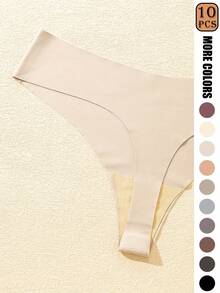 Conjunto de 10 tangas sin costuras para mujeres recomendado - bragas de mezcla de nylon suaves y cómodas, degradado marrón-púrpura multicolor, diseño elástico de cintura baja, ropa interior cómoda que no se ve a través| Estilo minimalista| Mezcla de Nylon Elástico ¡Lo Mejor de la Temporada! - Multicolor - Ver 3