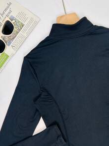 Plain Minimalist Stand Collar Zip-Up Casual Slim Fit Women Sports Yoga Jacket - Black - View 4