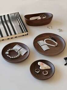 1个优雅复古胡桃木桌面收纳盒，优质实木首饰展示托盘，时尚玄关钥匙及杂物收纳架，女士适用，旅行必备品完美收纳方案，返校宿舍整理收纳好帮手，圣诞节、感恩节、新年和情人节的理想礼物 - 棕色 - 查看 6