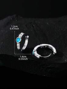 男士水钻耳环一对，时尚款式，铜锆石镶嵌蓝色心形，个性嘻哈耳环，百搭风格，适合日常佩戴和派对场合 - 彩色 - 查看 5