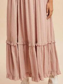 波西米亚风孕妇长裙，休闲短袖，荷叶边下摆，A字梭织面料 - 粉色 - 查看 5