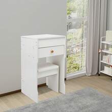 Compact Makeup Vanity Table With Mirror & Stool, 40cm Flip-Up Dressing Table For Bedroom With Storage Compartments, Vanity Table With Mirror For Bedroom, Space-Saving Vanity Desk - Warm White, Black Walnut, White Oak - Warm White - View 3