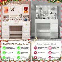 ✨White Makeup Vanity Desk With Mirror, Make Up Vanity Desk With Drawers & Jewelry Cabinet, Vanity Table, Vanity Mirror Desk Dressing Table Bedroom| Autumn & Winter Heartwarming Thanksgiving|& Halloween,Made Me Buy It: Must-Haves To Stock Up On|Newly Upgraded Thickened Edition|Home Essentials From You NEED✨ - 白色 - 查看 4