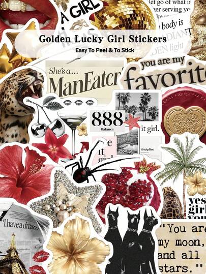 50pcs Golden Lucky Girl Stickers For Skateboard Guitar Luggage Laptop Phone Case Decor DIY Graffiti Stickers