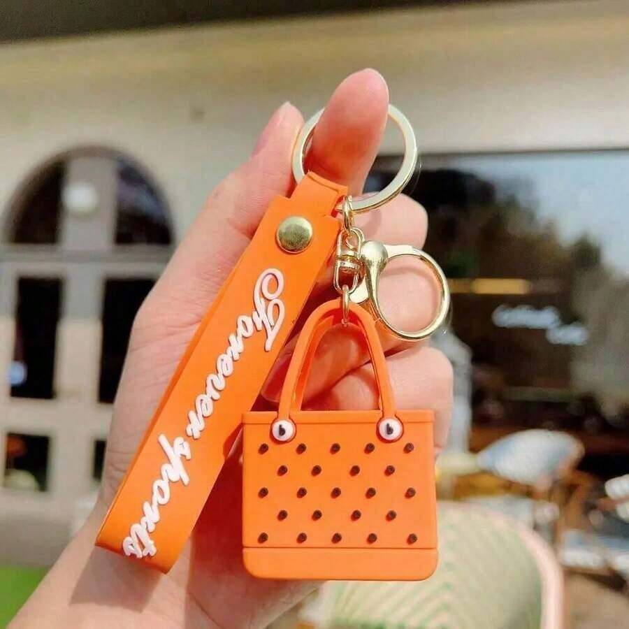 Cute Beach Hole Keychain Portable Simple Mini Car Key Chain Soft Silicone Fashion Seaside Big Basket Hanging Ornaments Bag PZPW - 粉色 - 查看 1