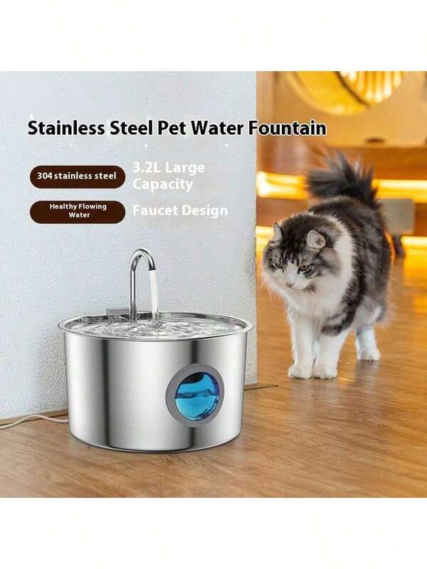 Stainless Steel Cat Water Dispenser Comes 3.2L Cat Water Dispenser - Automatic Cat Water Dispenser - Silent Cat Water Dispenser - Keep The Water Clean