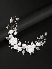 1pc Girls' Handmade Soft Clay Rose Flower Headband, Korean Style Hair Accessory (Can Be Freely Matched With Ribbon) - White - View 2
