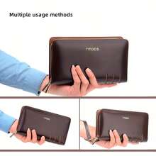 Dual Layer Zipper Clutch Bag, Large Capacity, Multi-Compartment, Fashion Design With Card & Cash Slots, Suitable For Business Travel And Gift - Brown - View 9