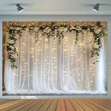 2D平面，1件装优雅白色花卉婚礼背景幕帘，非常适合新娘送礼会、浪漫摄影和带有花卉布置的婚礼装饰。 - 1pcs - 查看 5