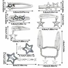 10pcs Gothic Star Clip Set, Metal Star Hair Clips, Y2K Hipster & Sweet Hair Accessories - Silver - View 2