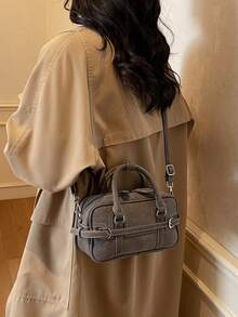 Vintage &Retro Bag 1pc Coffee Brown Shoulder Bag  Large Capacity Soft Leather Boston Tote Bag For Women, Four Season Commuter Handbag, Fall & Winter New Arrivals, Retro Inspired Bag For Women - 灰色 - 查看 3