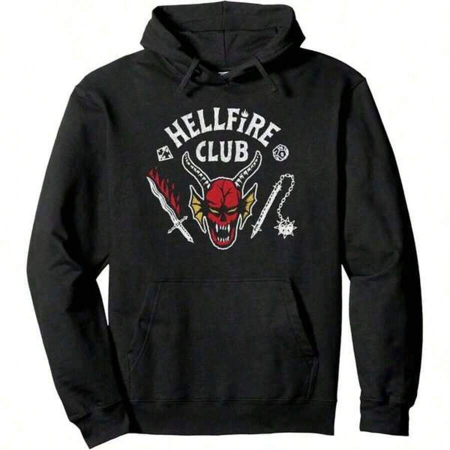 Stranger Things4 Hellfire Club Skull & Weapons Pullover Hoodie - Black - View 1