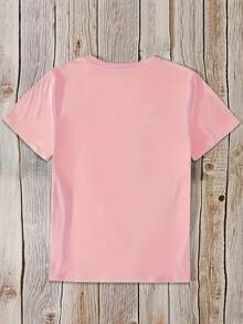 Spring Clothes Women's Clothing, Ladies Plus Size T-Shirt Black Rose Print - Casual Short Sleeve Round Neck Top, Medium Stretch Fabric, All-Season Comfortable Wear, Elegant Floral Design For Daily And Special Occasions, Machine Washable Loose And Comfortable Summer - 粉紅色 - 查看 2