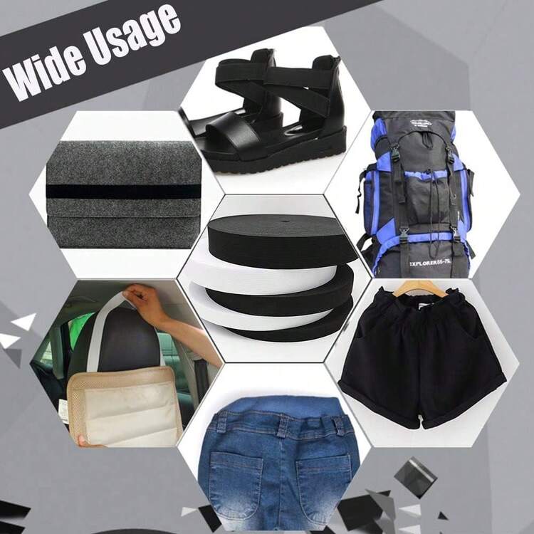 扁平细编织松紧带，适用于缝纫，2卷装，可用于缝制腰带和裤腰，适用于服装、DIY工艺品，高弹力，耐用 - 2PC-L: 11yard-White and Black - 查看 5