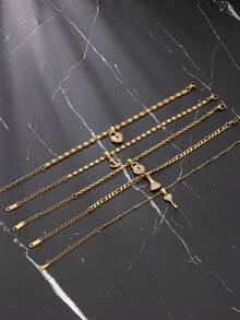 1 pieza Brazalete de acero inoxidable dorado con elementos de diamante de imitación, adecuado para el atuendo diario de los hombres, festivales, citas, compromisos - Dorado - Ver 1