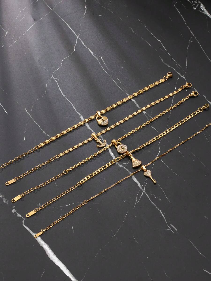 1 pieza Brazalete de acero inoxidable dorado con elementos de diamante de imitación, adecuado para el atuendo diario de los hombres, festivales, citas, compromisos - Dorado - Ver 1