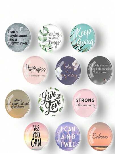 12pcs/Set Random Inspirational Quotes Crystal Glass Fridge Magnetic Whiteboard Stickers, Creative DIY Best Birthday Gift
