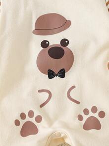 Bộ áo liền quần dài tay kẻ sọc màu trắng cổ tròn cho bé trai sơ sinh (1 chiếc) - Màu be - Xem 4