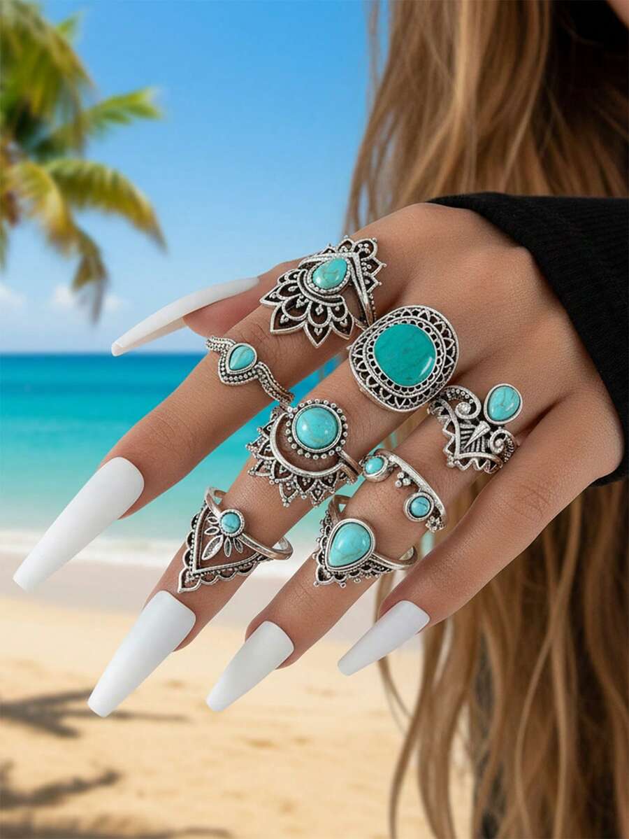 imoli 8 chiếc vòng trang trí màu ngọc lam