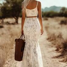 Women'S Elegant Vintage Bohemian White Lace Sleeveless Long Dress (Without ) ZLLZ - 白色 - 查看 3