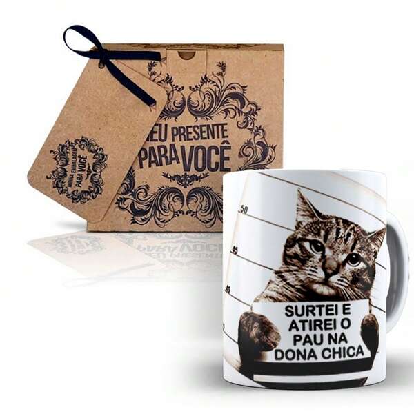 Caneca Branca Gatinho Dona Chica Inspira Respira Não Pira