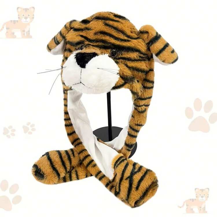 Adorable Tiger Plush Hat With Movable Ears – Warm Fleece Unisex Cap, Must-Have Winter Parent-Child Headwear, Perfect For Christmas Cosplay, Family Parties, Gatherings & Birthday Gifts - 老虎 - 查看 4