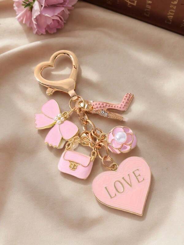 Pink Bag Cosmetics Heart-Shaped Drip Oil Keychain, Cute And Compact Mini Korean Version Decorative Bag Pendant Gift, Suitable For Making Backpack Buckles, Keychains, Wallet Pendants, Alloy Material, Handbag Pendant, Wallet Pendant