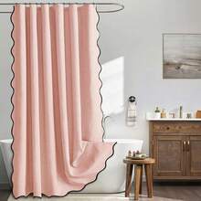 MIULEE 84\ Long Scalloped Shower Curtain Linen Textured With 12 Metal Hooks Cute Extra Long Heavy Duty Washable Waterproof Cloth Curtains With Black Border For Bathroom Hotel Bathtub,Blush Pink - 腮紅粉 - 查看 1