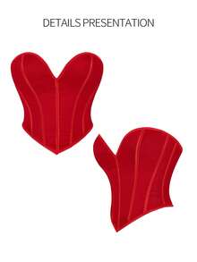 Sexy Elegant Bandeau Bra Top, Heart Neckline With Boning Waist Shaping Cropped Blouse, Suitable For Nightclub, Date, Music Festival Bodycon Shapewear - Red - View 8