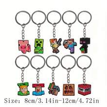 1/5/10个装像素大战像素网格主题生日派对礼物软PVC钥匙扣，包含史蒂夫、艾利克斯、苦力怕角色钥匙扣，可作背包装饰、汽车挂饰、背包吊坠，适合生日、节日、万圣节、圣诞节、周年纪念日礼物 - 彩色 - 查看 2