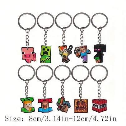1/5/10pcs Pixel Battle Pixel Grid Theme Birthday Party Gifts Soft PVC Keychains, Including Steve, Alex, Creeper Characters Keychains, Backpack Decor, Car Hanging Ornaments, Backpack Pendants, Suitable For Birthday, Holiday, Halloween, Christmas, Anniversary Gifts