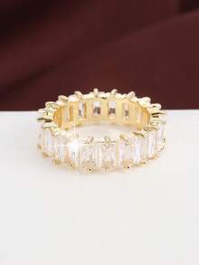 1pc Minimalist Geometric Design Cubic Zirconia Inlaid Women's Ring, Casual Gift Design - Multicolor - View 7