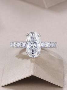1pc Elegant 4-Prong 4ct Moissanite Lucky Ring, 925 Sterling Silver, Proposal & Anniversary Gift, Bridal Jewelry For Wife And Girlfriend - Silver - View 6