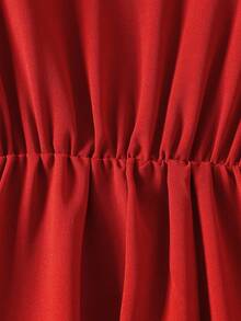 Girls' Fashionable Elegant Off-Shoulder Round Neck Ruffle Hem Mid-Length Dress - Red - View 10