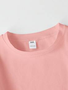 Teen Girls' Cute Aesthetic Crop Tee, Donut & Bubble Tea Print, Star Accent, Slim Fit Top, For Friend Shopping, Weekend Hangout, Casual Daily Wear - Pink - View 3