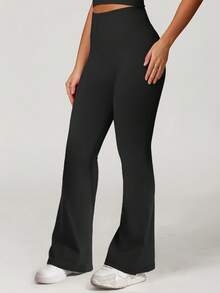 Yefecy 女士户外运动喇叭瑜伽裤，弹力提臀，隐形褶裥，无缝健身紧身裤 - 黑色 - 查看 4